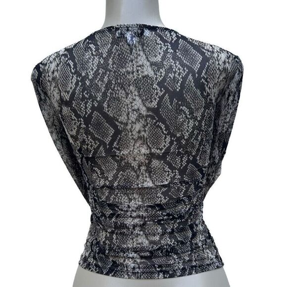Ten Sixty Sherman Long Sleeve Top Small Tan & Black Snakeskin Semi Sheer Ruched - Picture 5 of 11